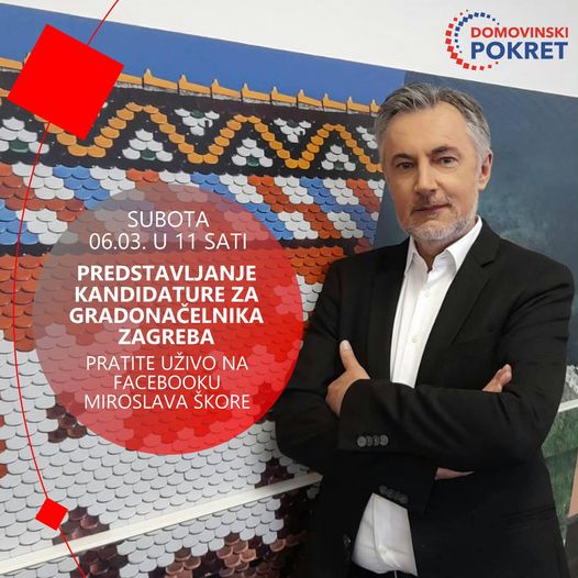 Pratite uživo predstavljanje kandidature Miroslava Škore za gradonačelnika Zagreba