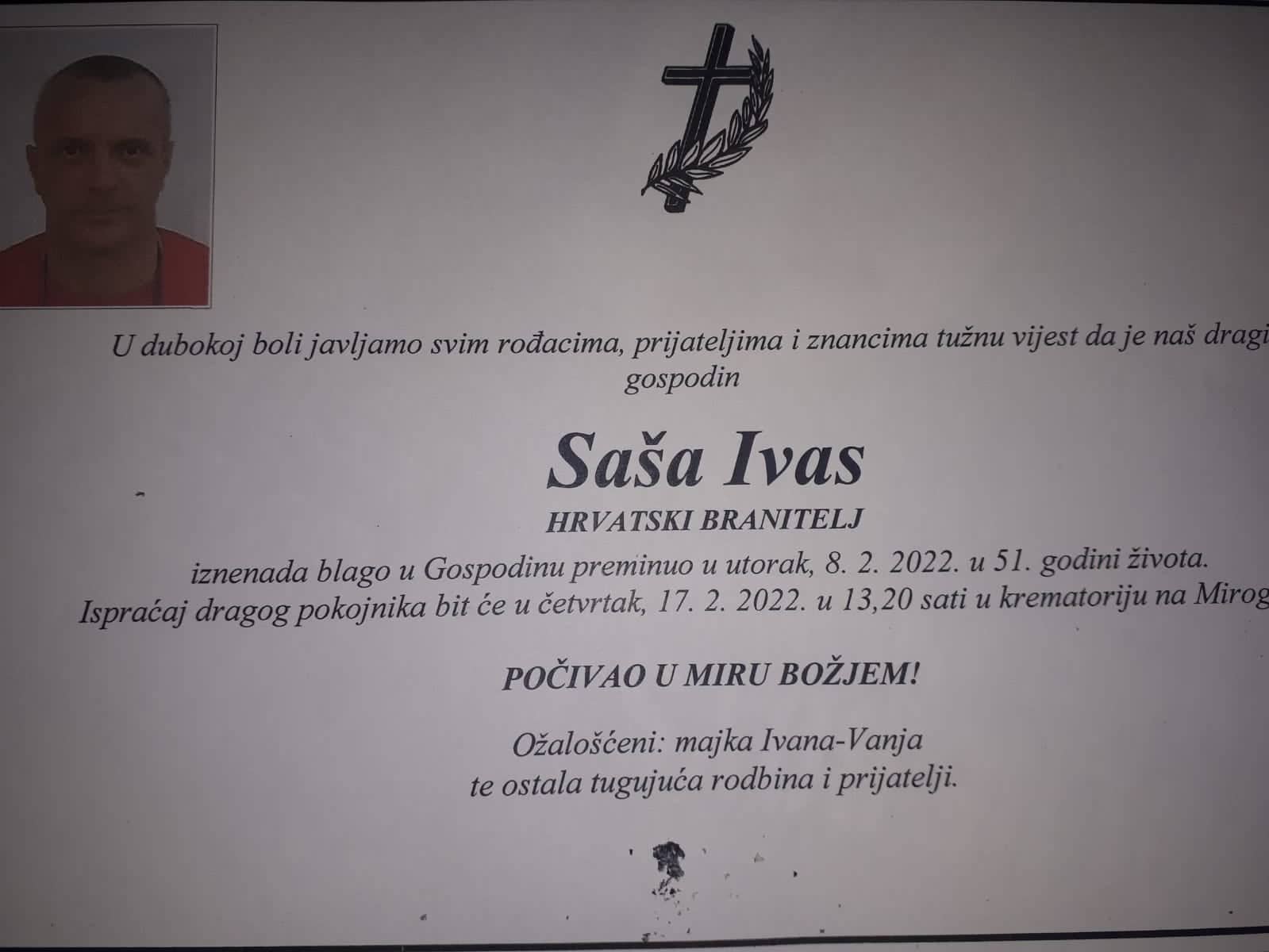 Zagreb se oprašta od svoje legende i heroja iz Martićeve, hrvatskog branitelja Saše Ivasa