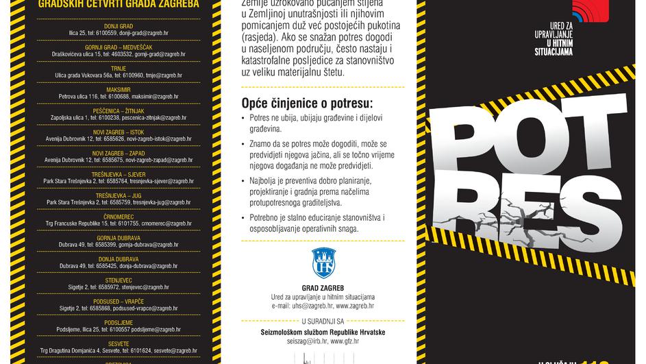 Upute za slučaj potresa: Mirno izađite van, ne koristite dizalo!