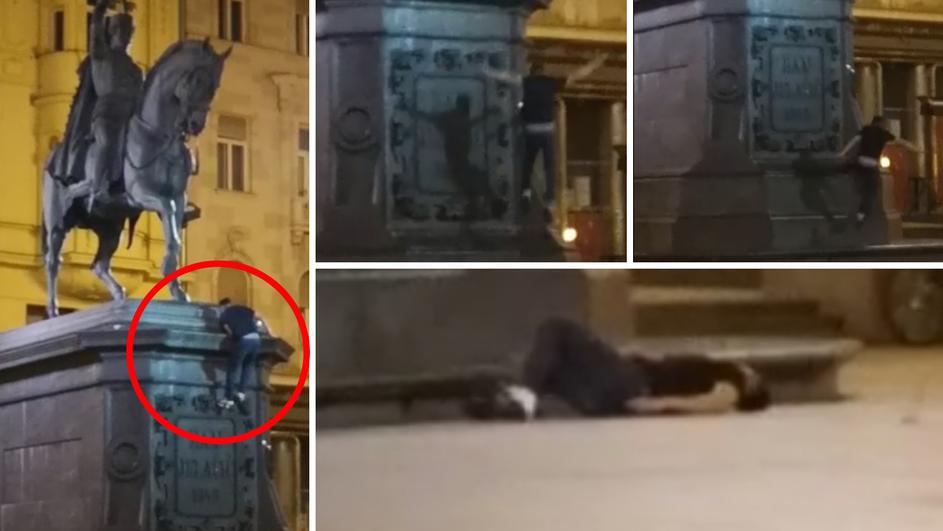Mladić koji je pao s kipa bana Jelačića nije teže ozlijeđen