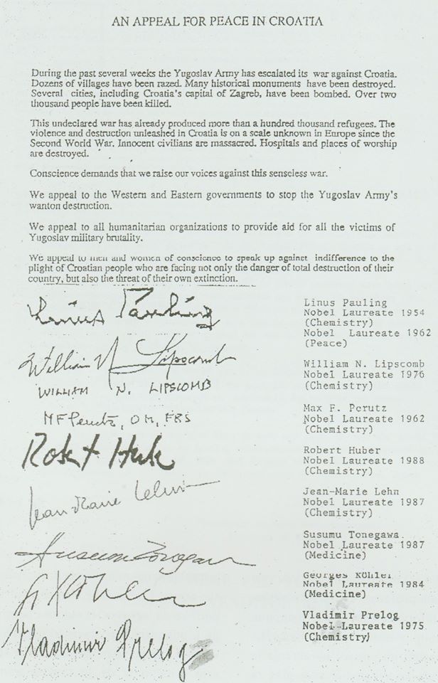 FOTO Na današnji dan, 14. siječnja 1992. godine, u novinama New York Times objavljen je „Apel za mir u Hrvatskoj“ koji su potpisala 104 nobelovca iz svih krajeva svijeta…