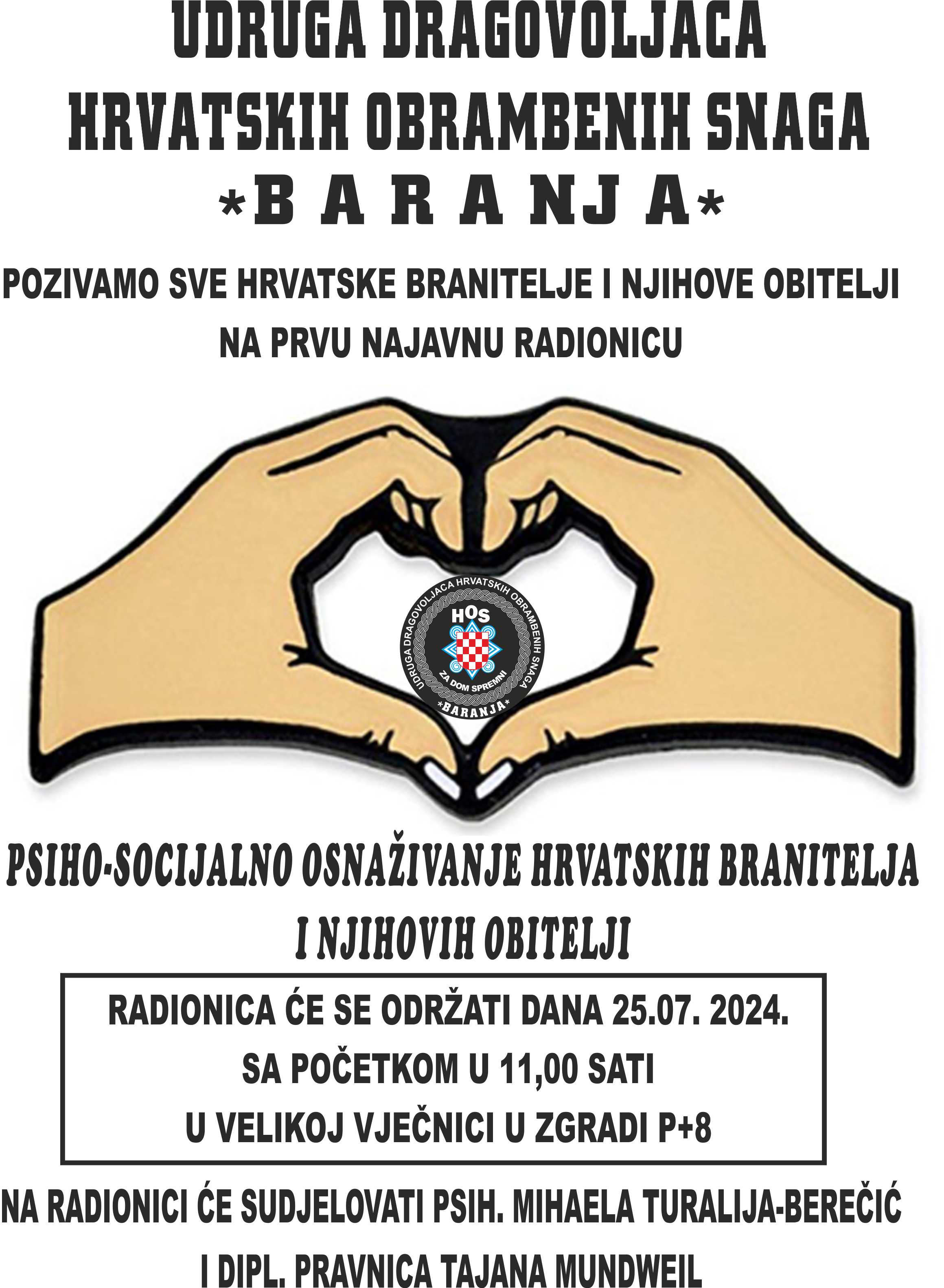 UDHOS "Baranja" i MHB nastavljaju radionice psiho-socijalne pomoći za hrvatske branitelje i njihove obitelji
