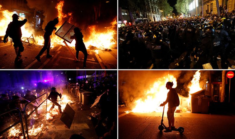 MASOVNI PROSVJEDI  FOTO: KATALONIJA U PLAMENU, VELIKI SUKOBI S POLICIJOM U ČETIRI GRADA, DESECI OZLIJEĐENIH! Prosvjednici zasuli specijalce bocama i bengalkama