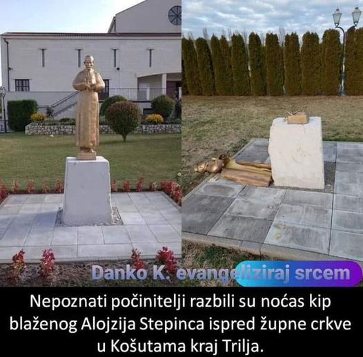 VANDALIZAM U PORASTU  U Košutama kod Trilja   devastiran spomenik   Blaženog Alojzija Stepinca !!!