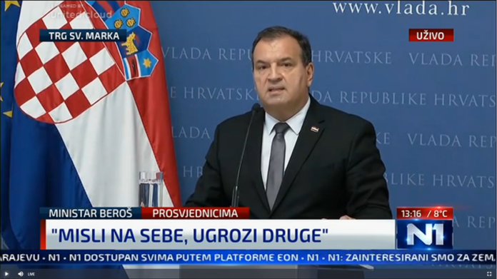 BEROŠ VIKAO! ‘Nakon subotnjih prosvjeda imamo novi moto – Misli na sebe, ugrozi druge i Misli na sebe, zarazi druge!’