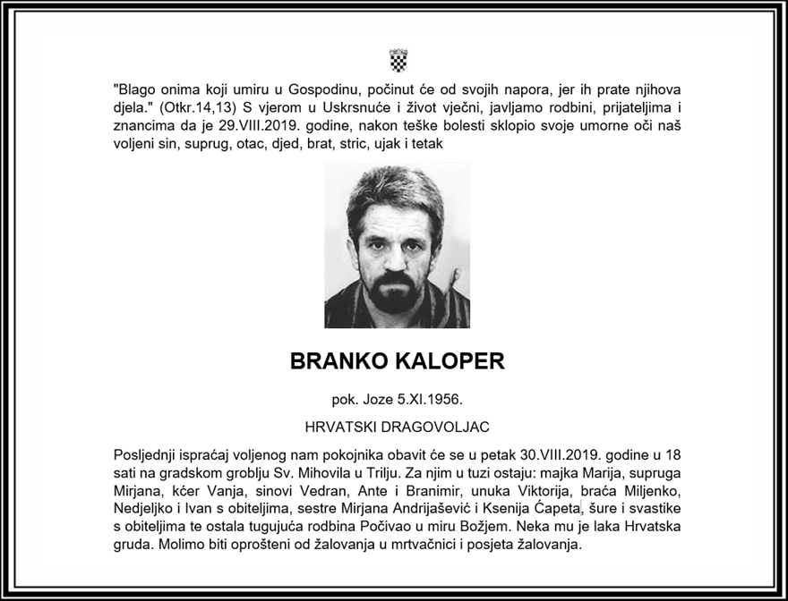 Posljednji pozdrav ratniku - Branko Kaloper
