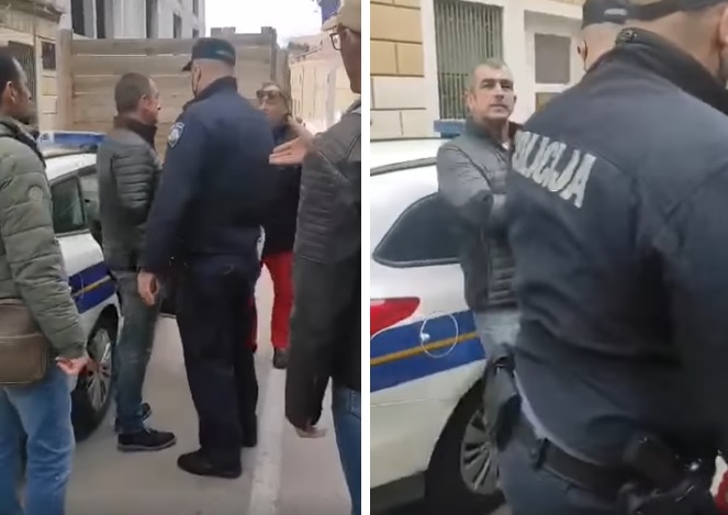 [VIDEO] Policija privela poduzetnika, priskočio u pomoć starici koju nisu puštali u FINA-u bez potvrde