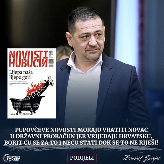 SPAJIĆ: Pupovćeve  Novosti moraju vratiti novac u državni proračun jer vrijeđaju Hrvatsku