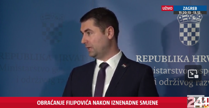 UŽIVO Filipović dan nakon što je smijenjen: 'Ne želim biti teret ovoj Vladi, a niti Hrvatskoj'