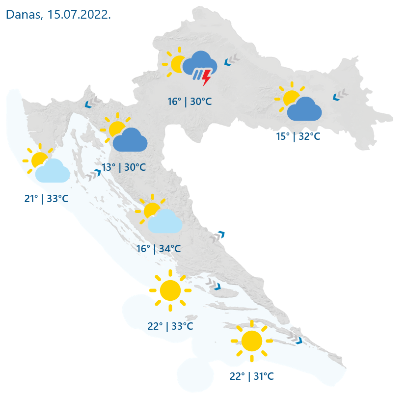 DHMZ: Pretežno sunčano, poslijepodne u unutrašnjosti porast naoblake