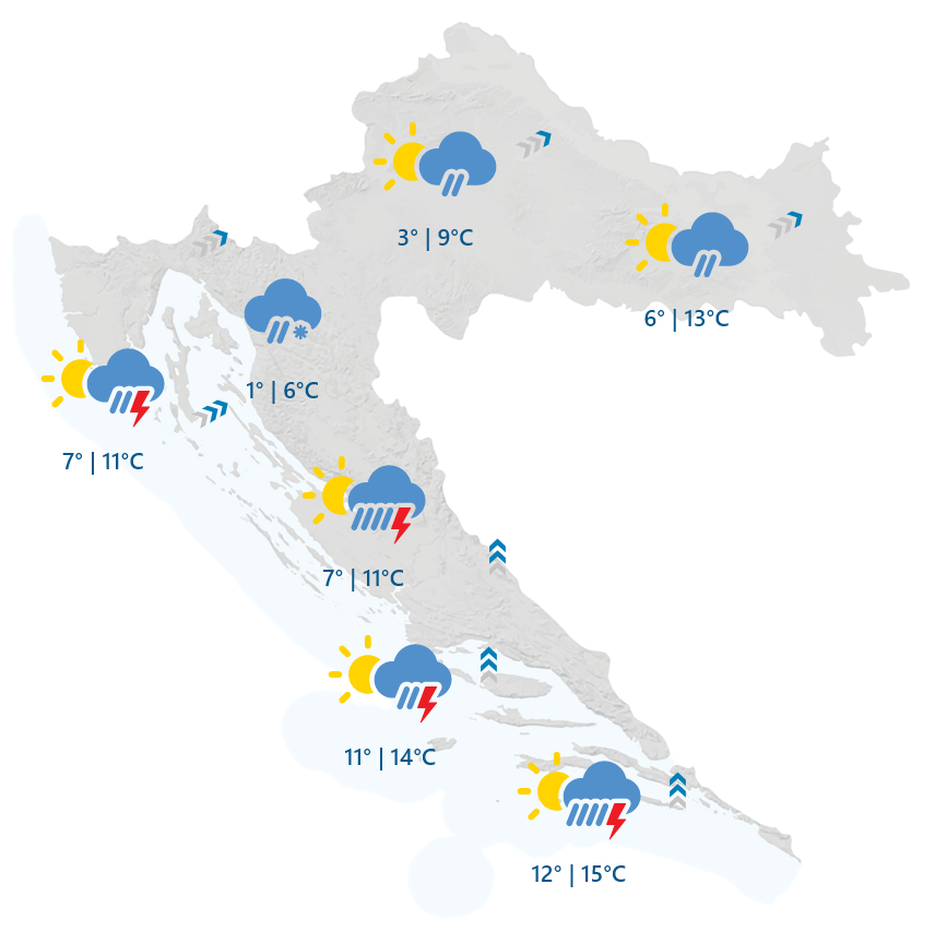 DHMZ: Promjenljivo oblačno s povremenom kišom