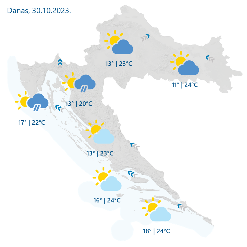 Vremenska prognoza za Hrvatsku: Sunčano s ponešto kiše na sjevernom Jadranu