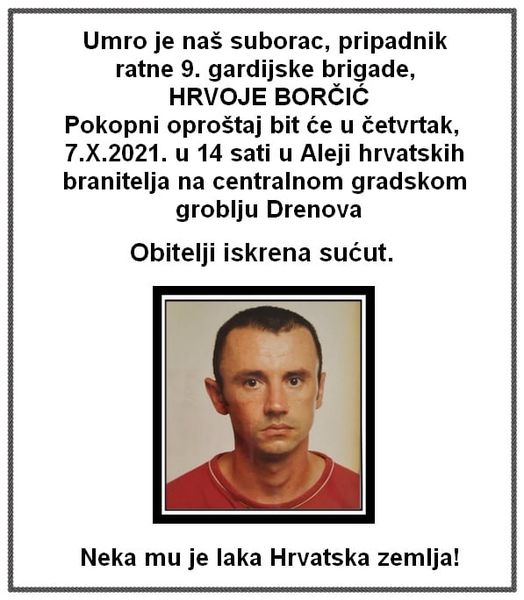 IN MEMORIAM Hrvoje Borčić, hrvatski branitelj (1974. - 2021.)