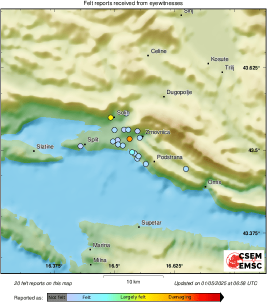 Potres uznemirio Dalmatince, Seizmološka služba objavila magnitudu i točnu lokaciju