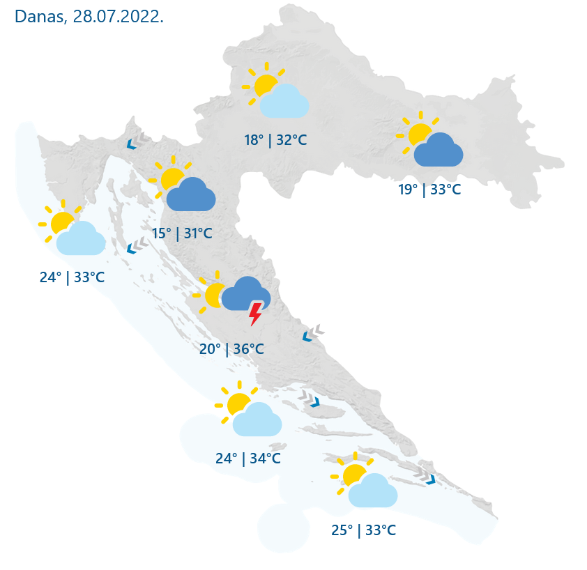 DHMZ: Danas pretežno ili djelomice sunčano te u većini krajeva vruće i sparno