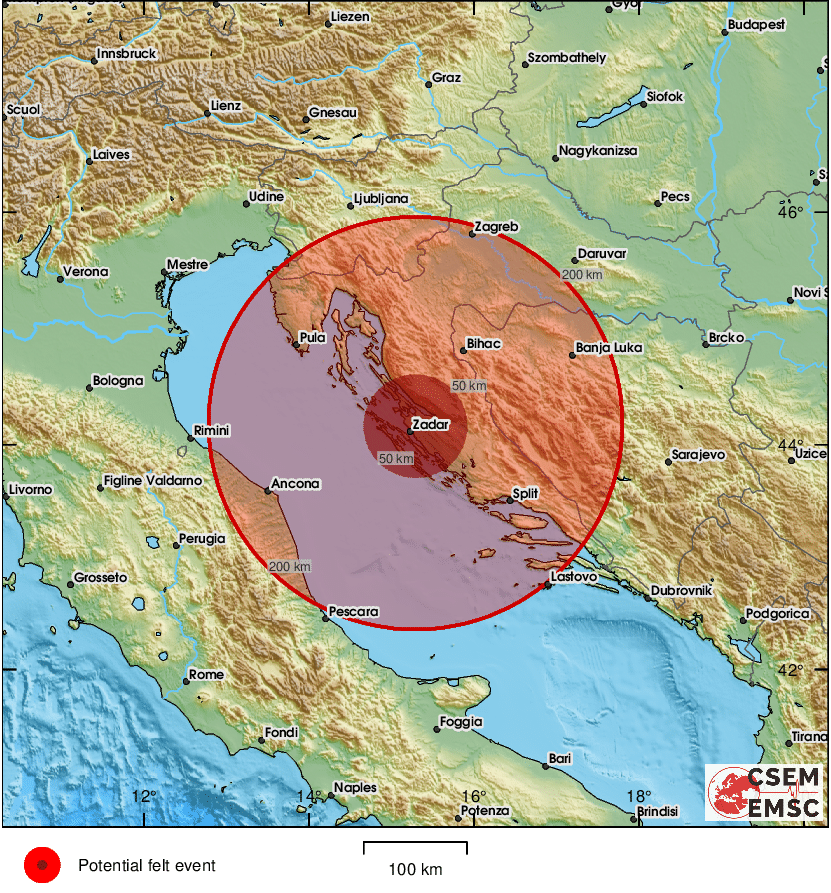 Umjeren potres zatresao zaleđe Zadra – magnituda 3.2 prema Richteru
