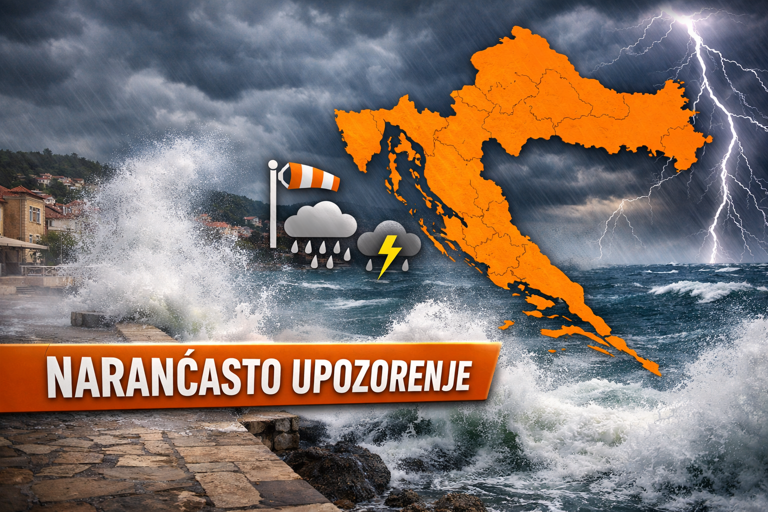 DHMZ izdao narančasto upozorenje: Olujno jugo, obilna kiša i grmljavina pred Hrvatskom