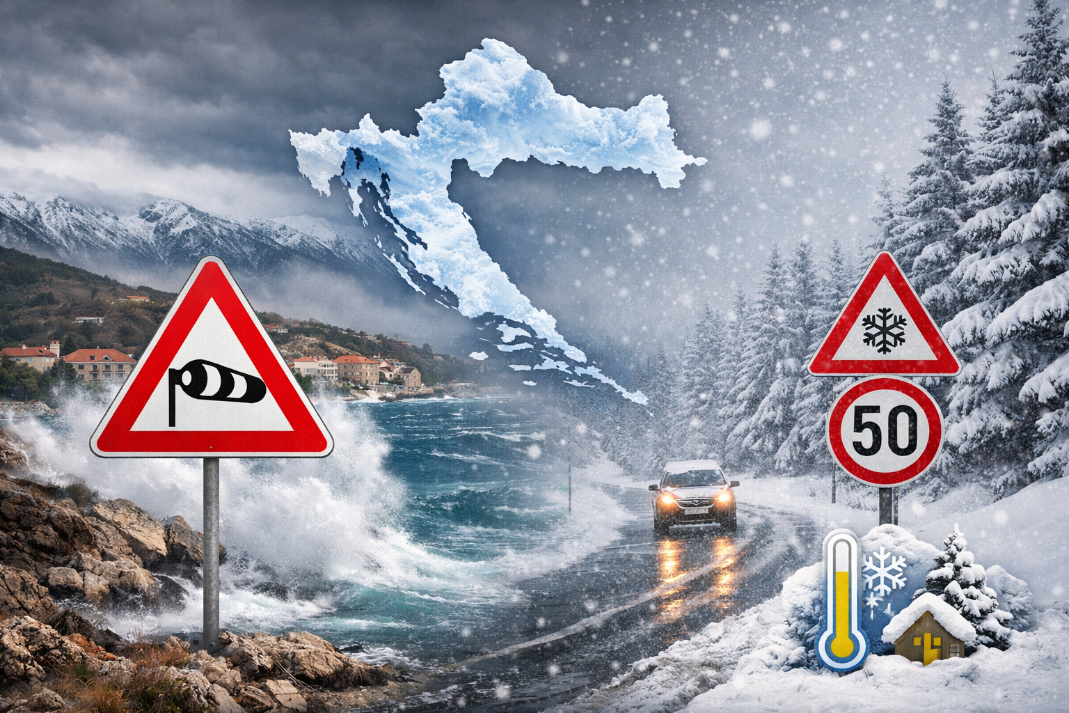 Zima se vraća: Snažna bura, susnježica i pad temperature diljem Hrvatske