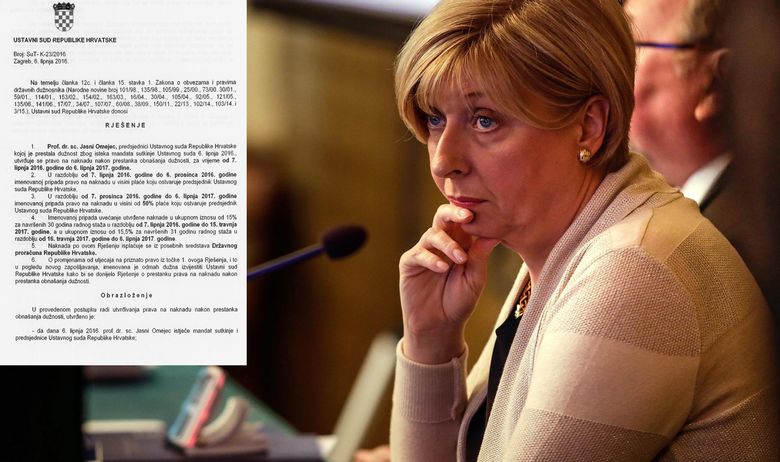 PRAVNA AKROBACIJA BIVŠE ŠEFICE USTAVNOG SUDA: OMEJEC SI NEZAKONITO POTPISALA 4 PLAĆE Na odlasku s funkcije dodijelila si naknadu koja joj ne pripada