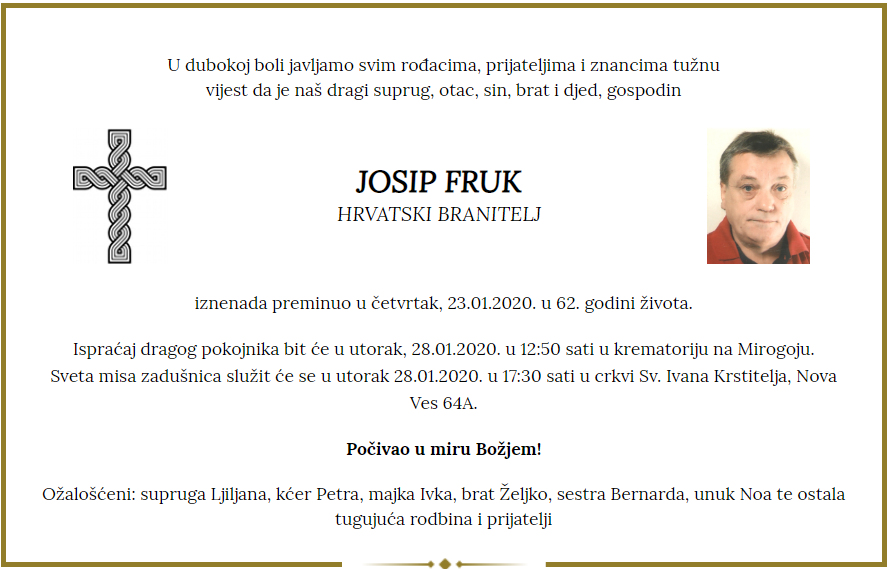 Posljednji pozdrav ratniku - Josip Fruk