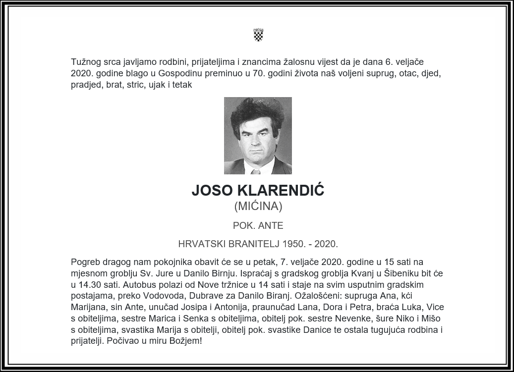 Posljednji pozdrav ratniku - Joso Klarendić