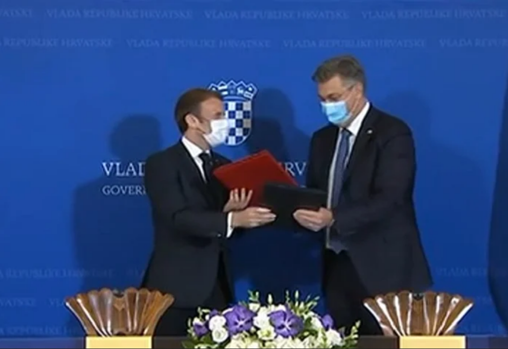 FOTO Završen sastanak Plenkovića i Macrona, u tijeku svečanom potpisivanje ugovora za Rafale