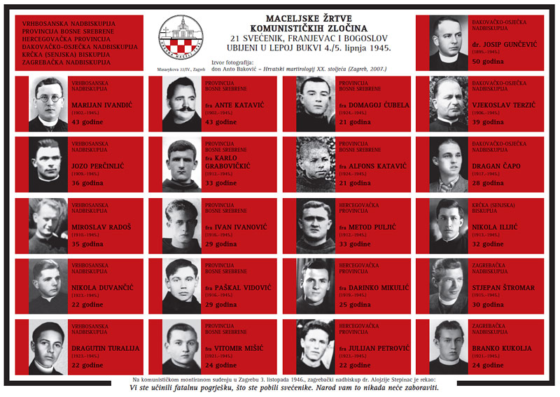 5. lipnja 1945. Komunistički zločin: Ubojstvo 21 svećenika i bogoslova na Maclju