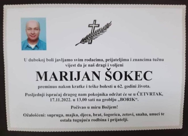 MARIJAN ŠOKEC (62) - preminuo umirovljeni časnik HV-a