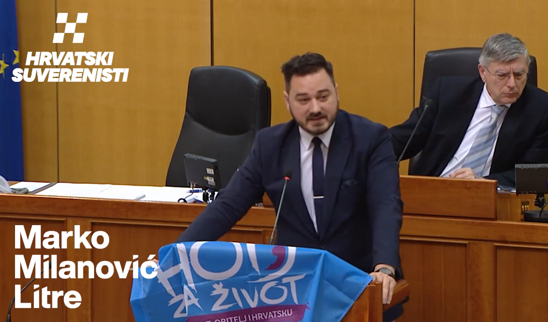 Snažan govor Marka Milanovića Litre u Saboru: Razvio zastavu Hoda za život na govornici