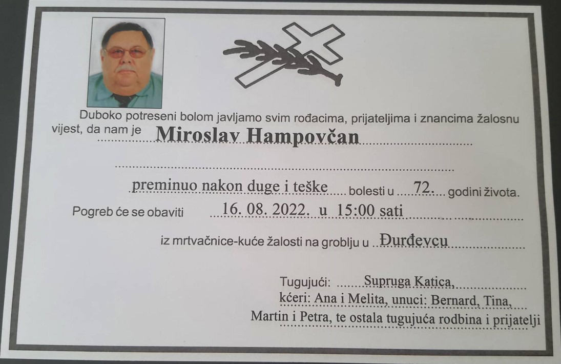 POSLJEDNI POZDRAV HRVATSKOM BRANITELJU MIROSLAVU HAMPOVČAN