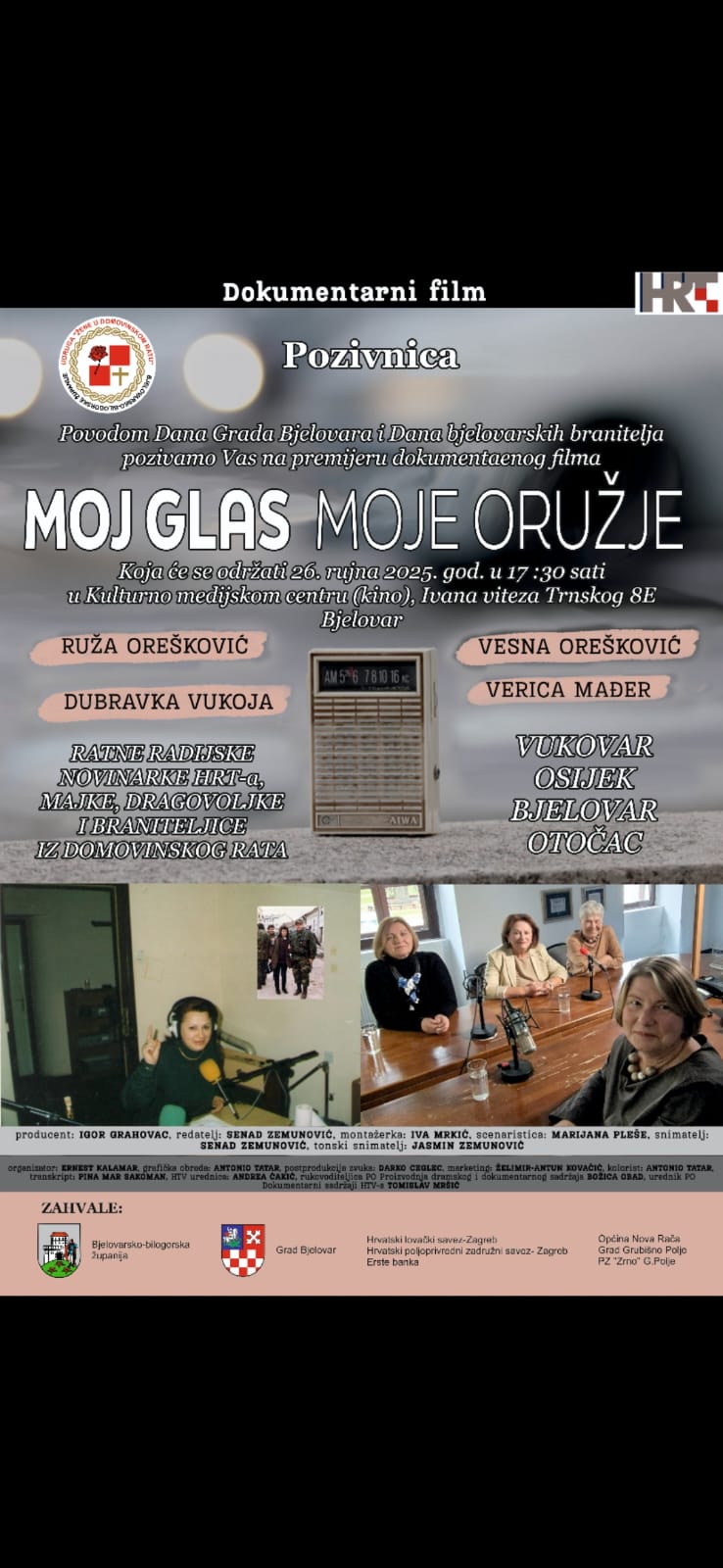 Premijera dokumentarnog filma "Moj glas moje oružje" u Bjelovaru