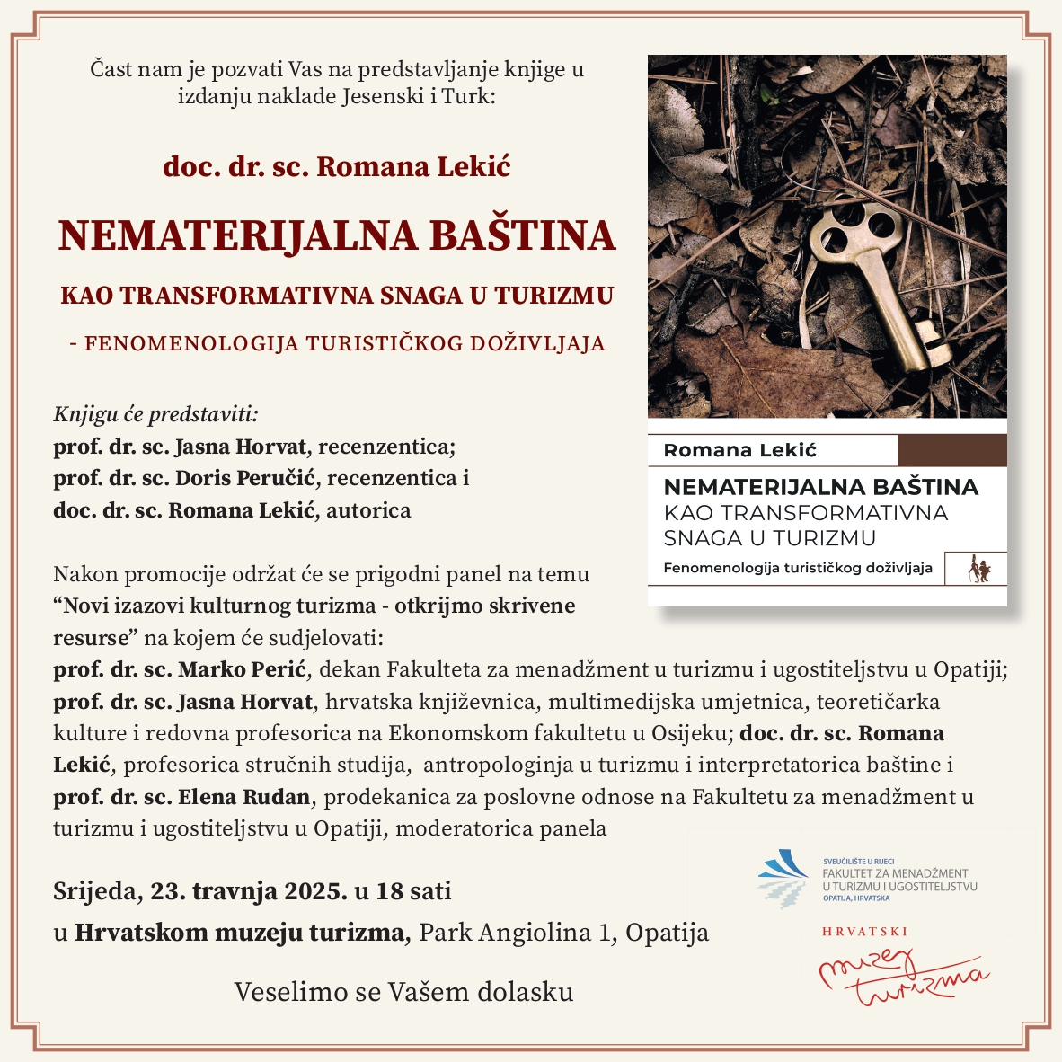 Predstavljanje knjige „Nematerijalna baština kao transformativna snaga u turizmu“ doc. dr. sc. Romane Lekić u Hrvatskom muzeju turizma