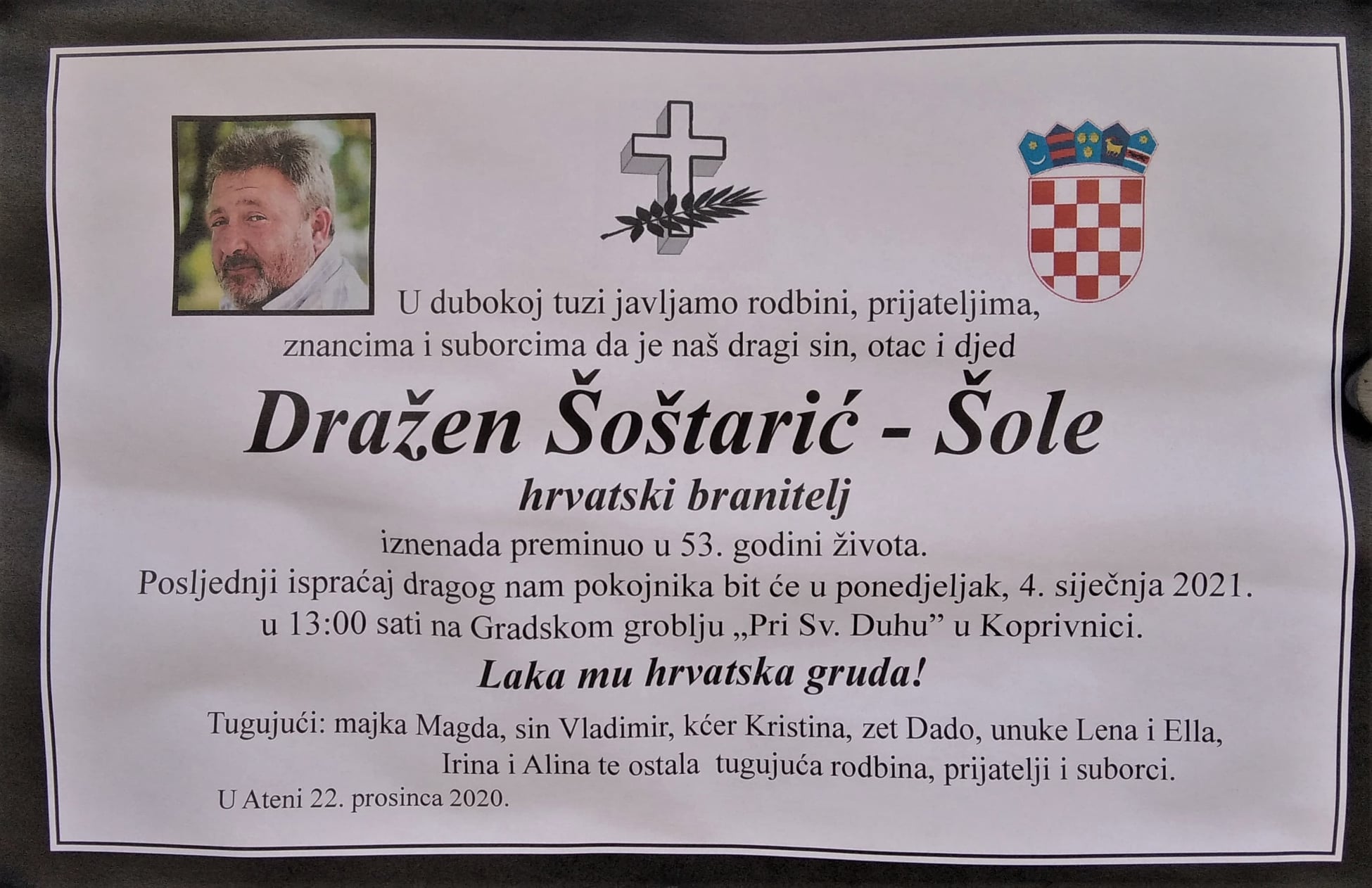 Dražen Šoštarić   Šole - hrvatski branitelj 1968. - 2020.