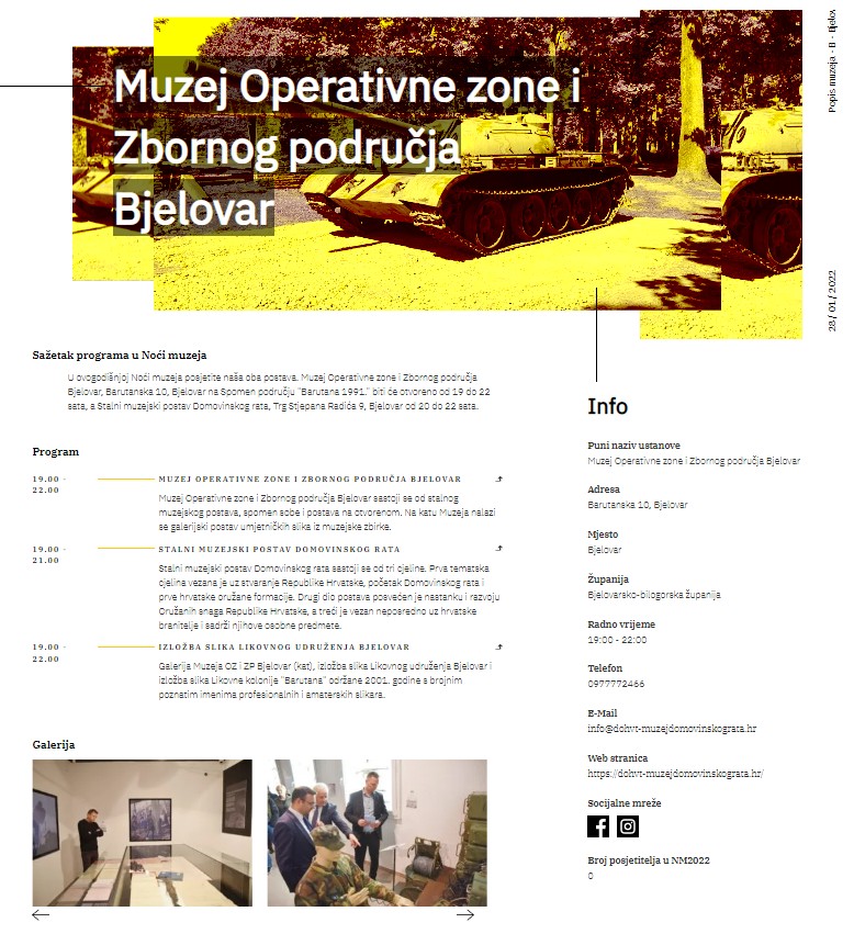 Noć muzeja 2022. program Muzeja OZ i ZP Bjelovar i Stalnog muzejskog postava Domovinskog rata