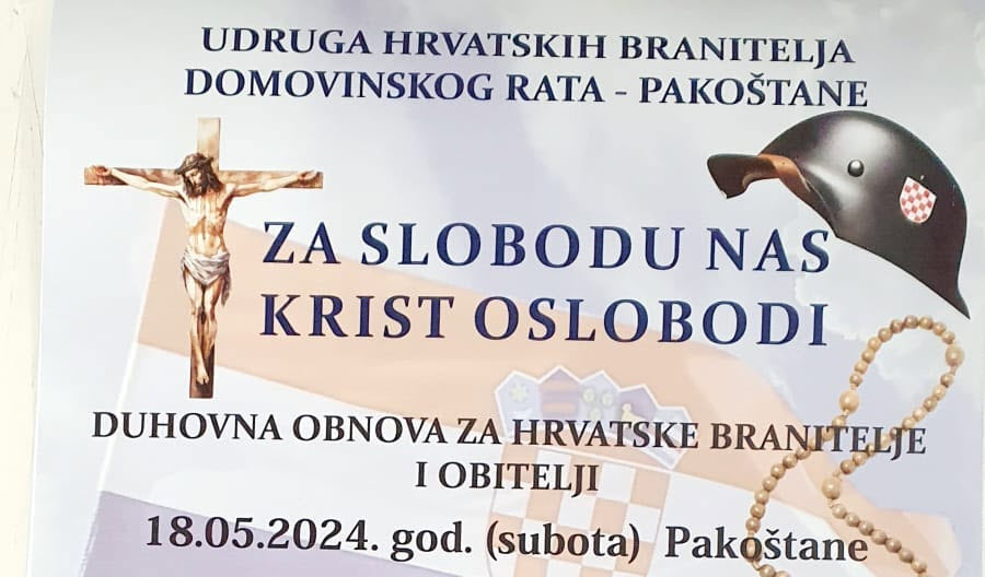 Pakoštane pozivaju Hrvatske branitelje i obitelji na duhovnu obnovu "ZA SLOBODU NAS KRIST OSLOBODI"