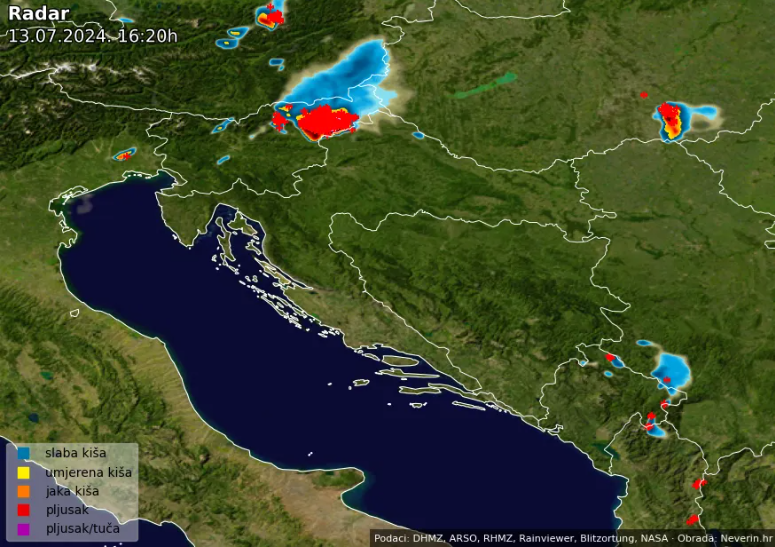 STIŽE NEVRIJEME Pogledajte radarske snimke: Sloveniju pogodila tuča, stvaraju se olujne ćelije koje idu prema Hrvatskoj