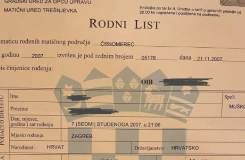 NEVJEROJATNA POGREŠKA! Zagrebački ured za opću upravu izdao rodni list na kojem piše: ‘Vukovar, Republika Srbija’