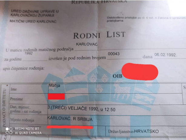 ADMINISTRATIVNA 'OKUPACIJA'  Nakon Vukovarca, javio se Karlovčanin s pogreškom u rodnom listu