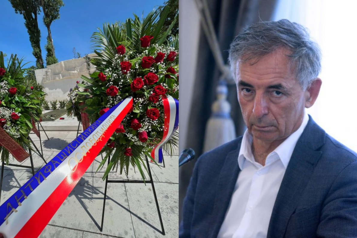 SNV objavilo fotografiju vijenca s Mirogoja: Na vrpci poredak boja plavi, bijeli, crveni i ćirilica