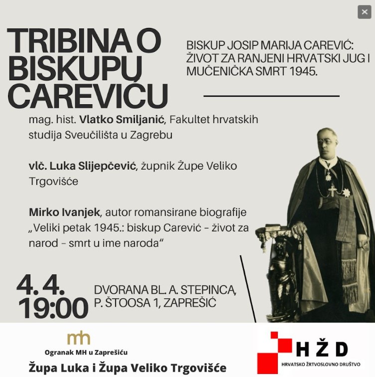 Zaprešić: Tribina o biskupu Careviću