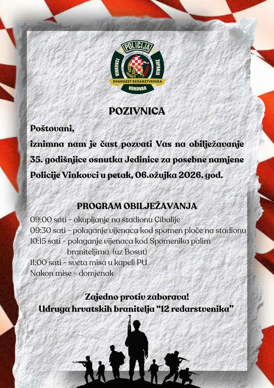 „Zajedno protiv zaborava“ – u Vinkovcima obilježavanje 35. obljetnice posebne policijske jedinice