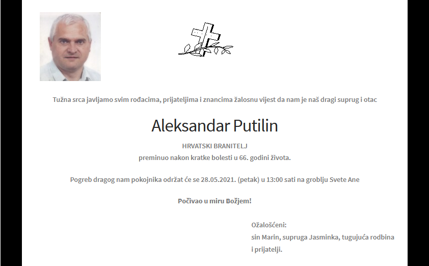 Aleksandar Putilin - Hrvatski branitelj 1955. - 2021.