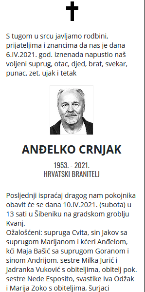 Anđelko Crnjak - Hrvatski branitelj 1953. - 2021.
