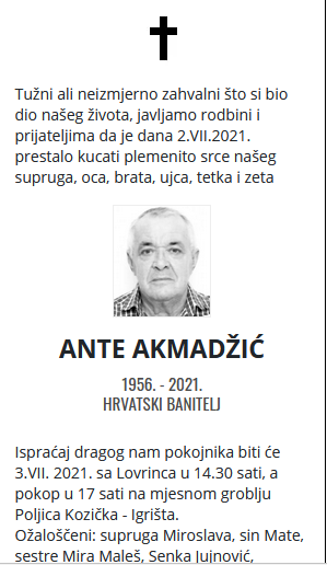 Ante Akmadžić - Hrvatski branitelj 1956. - 2021.