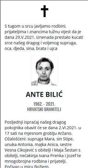 Ante Bilić - Hrvatski branitelj 1962. - 2021.