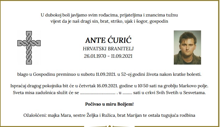 Ante Ćurić - Hrvatski branitelj 1970. - 2021.