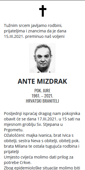 Ante Mizdrak - Hrvatski branitelj 1961. - 2021.