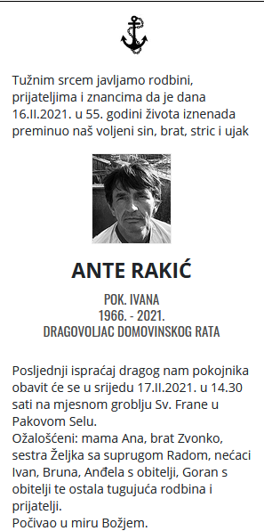 Ante Rakić - Hrvatski branitelj 1955. - 2021.