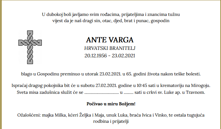 Ante Varga - Hrvatski branitelj 1956. - 2021.