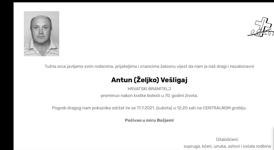 Antun (Željko) Vešligaj - Hrvatski branitelj 1951. - 2021.